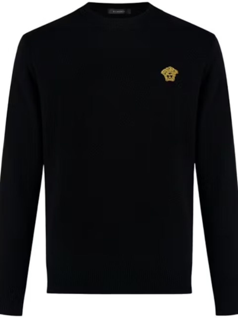 Versace Black Crewneck Sweater with Gold Medusa Patch